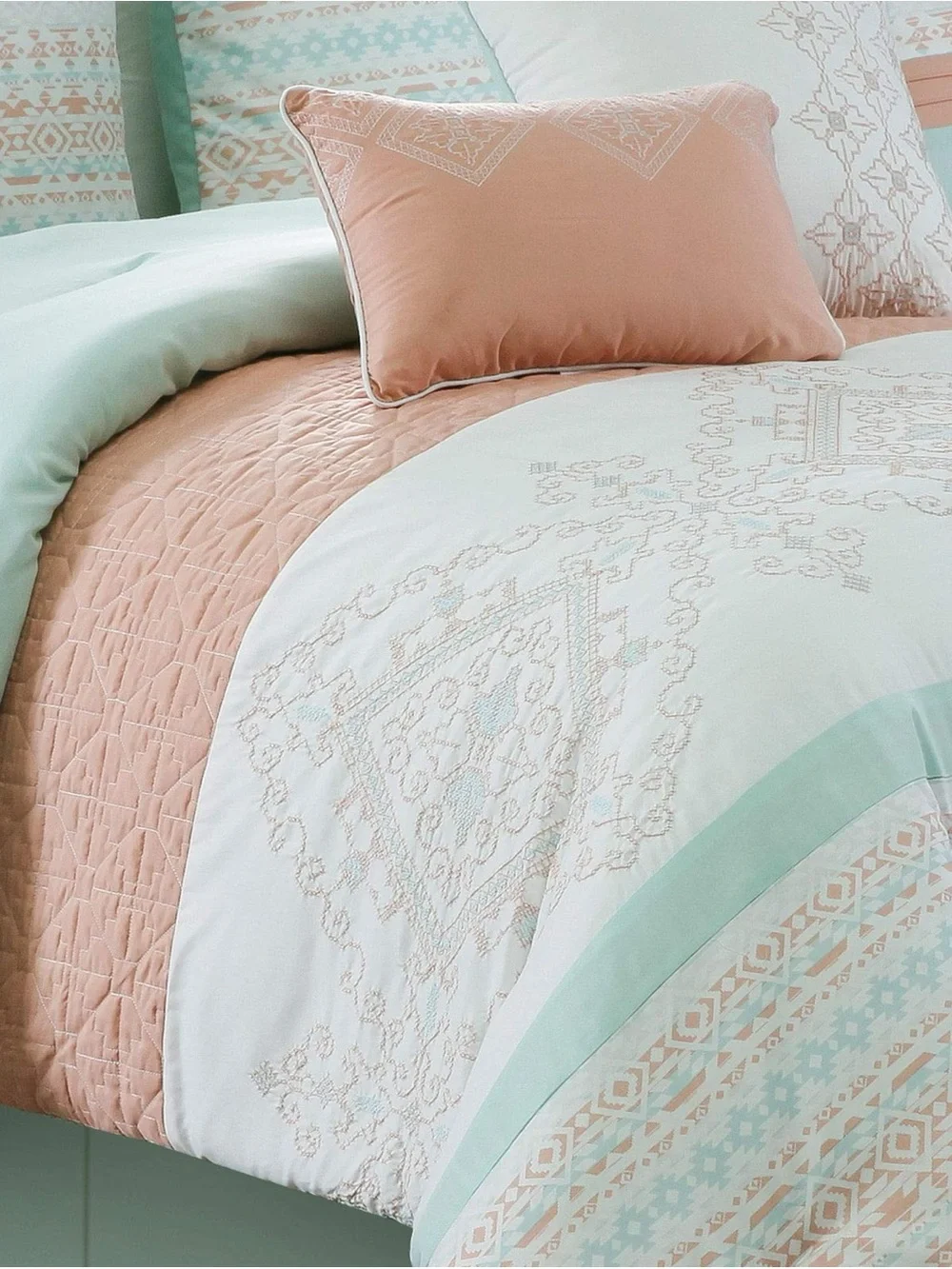 Pastel Mint and Peach king 3 piece Comforter Set